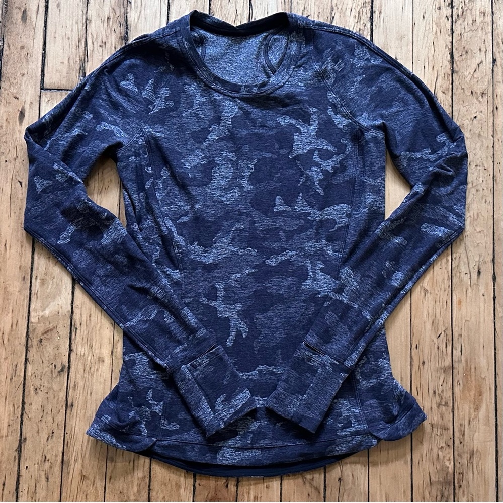 Lululemon Runderful Long Sleeve in Incognito Camo HTR Black size 6
